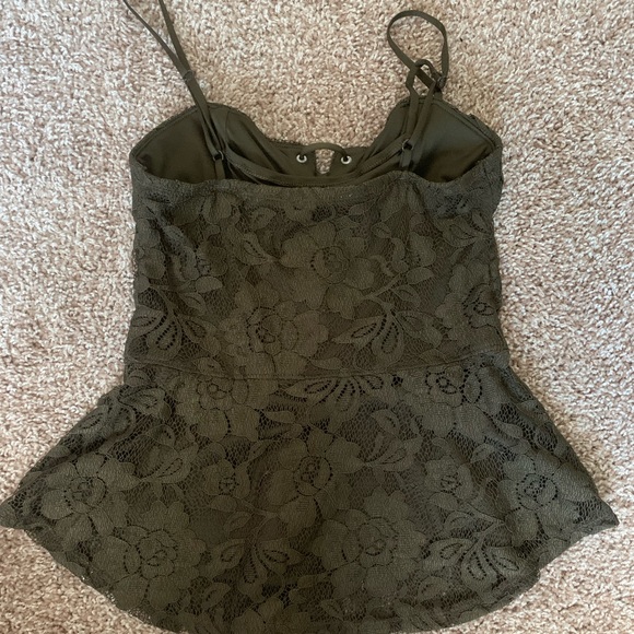 XS Military Green Lace Front Tie Tank Express - Picture 2 of 3